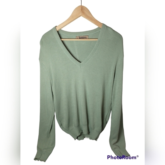 NWT Jantzen Made In USA Acrylic Green V Neck Sweater, tall size L men's - Picture 1 of 7